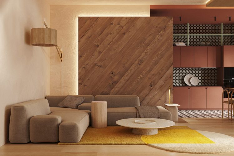 红色点缀 基辅简约独特的现代住宅